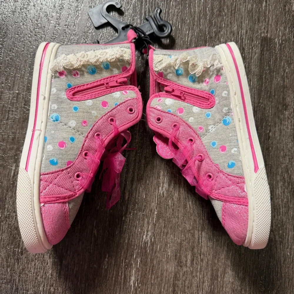 Disney Minnie Mouse High Top Sneakers Girls Size 12 Pink Grey Lace Glitter Zip